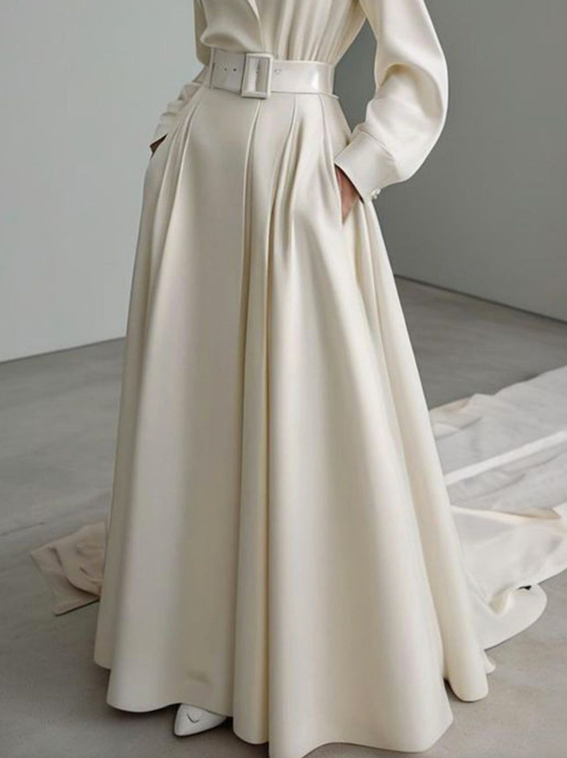 Long Sleeves Loose No Belt Notched Collar Maxi Dresse