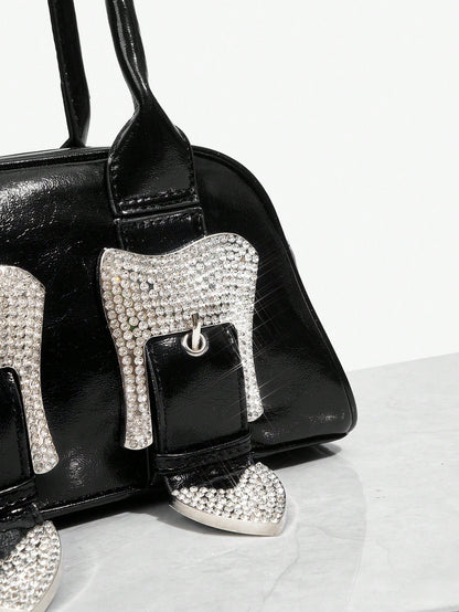 Pu Rhinestone Single Shoulder Bag