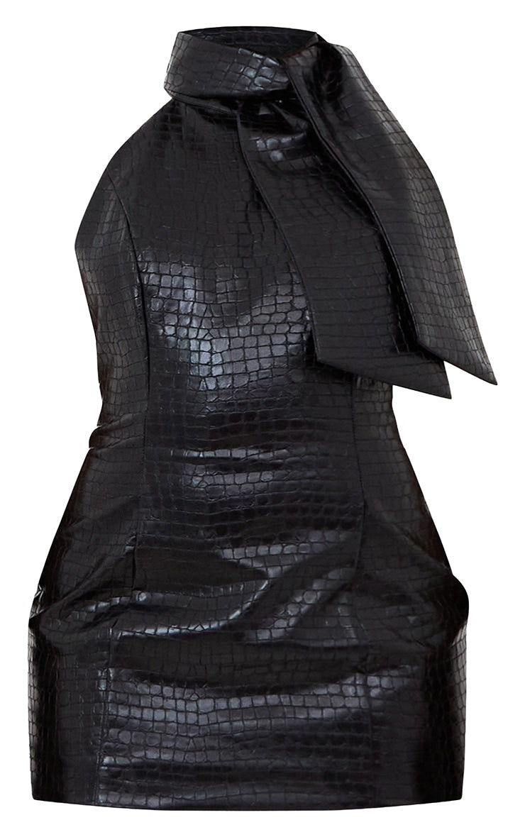 Black Croc Bodycon Dress- w/ Bow detail- Plus