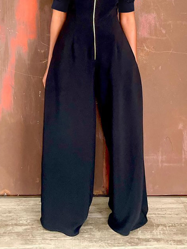 High Waisted Loose Pockets Zipper Tube Jumpsuits