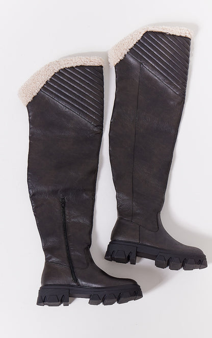 Round Toe Shearling- Over The Knee Boots